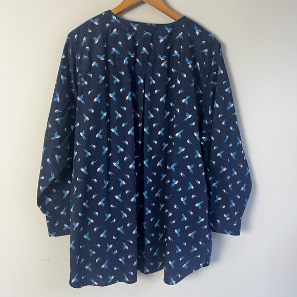Duluth Trading Blue Bird Print Button-Up Tunic Top 2X - Picture 2 of 5